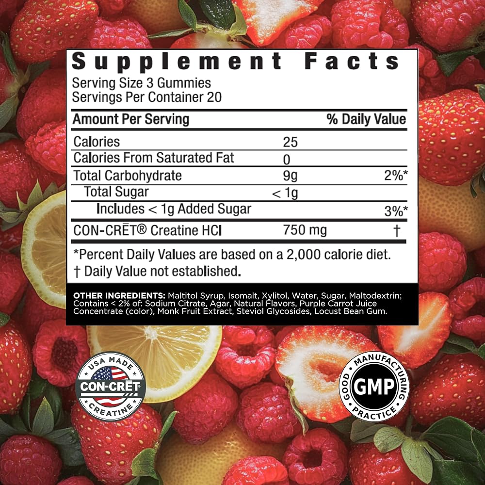 CON-CRET Creatine HCl Gummies for Muscle & Energy Support - 60 Count - image 3