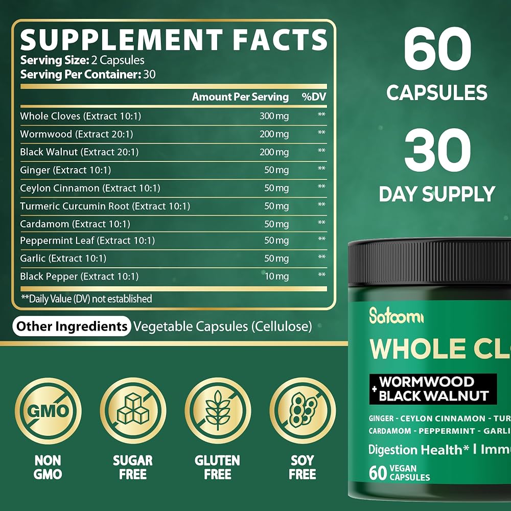 Satoomi 10in1 Clove Supplement with Turmeric & Ginger - 60 Capsules - image 2