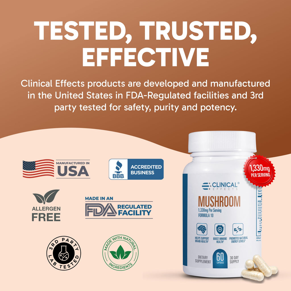 Clinical Effects Mushroom Formula 10 Brain Support - 60 Vegetarian Capsules - image 7