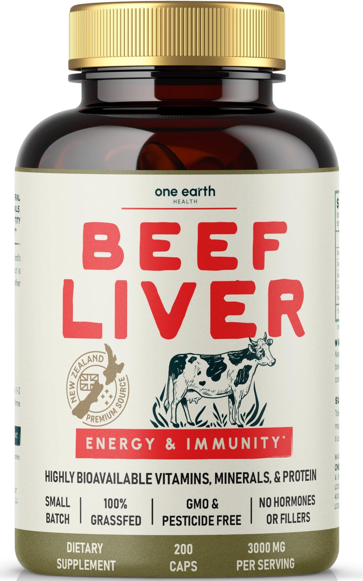 One Earth Health Grass Fed Beef Liver Capsules - 200 Capsules
