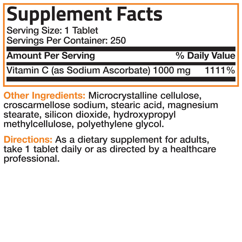 Bronson Non-Acidic Vitamin C 1000 mg Sodium Ascorbate - 250 Tablets - image 9