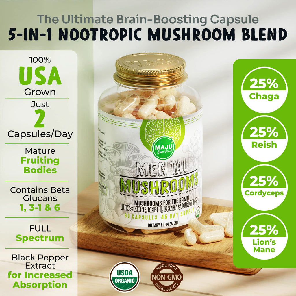 Maju Superfoods MENTAL Mushroom Capsules Organic Extract - 90 Count - image 3