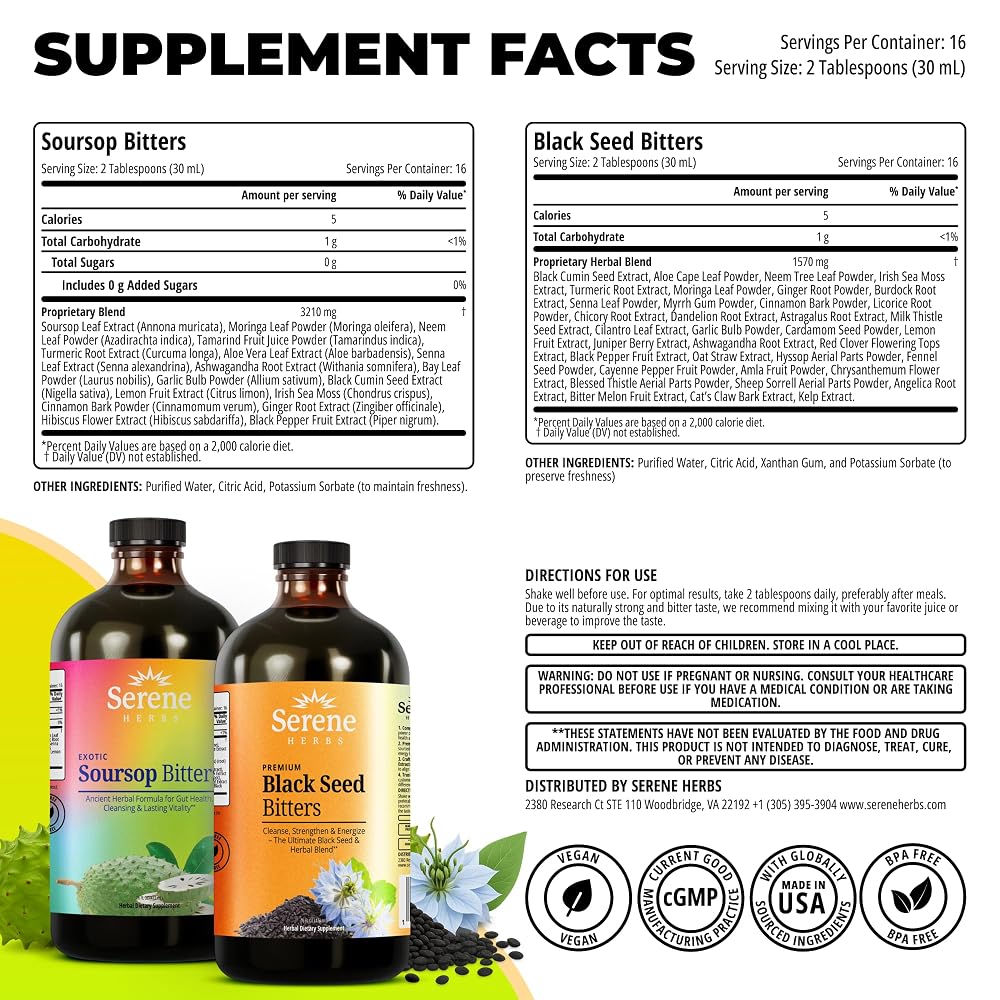 Serene Herbs Soursop Bitters Liquid & Black Seed Bundle