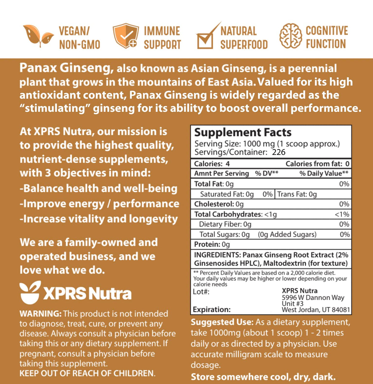 XPRS Nutra Ginseng Root Extract Powder - Ginseng Powder Supports