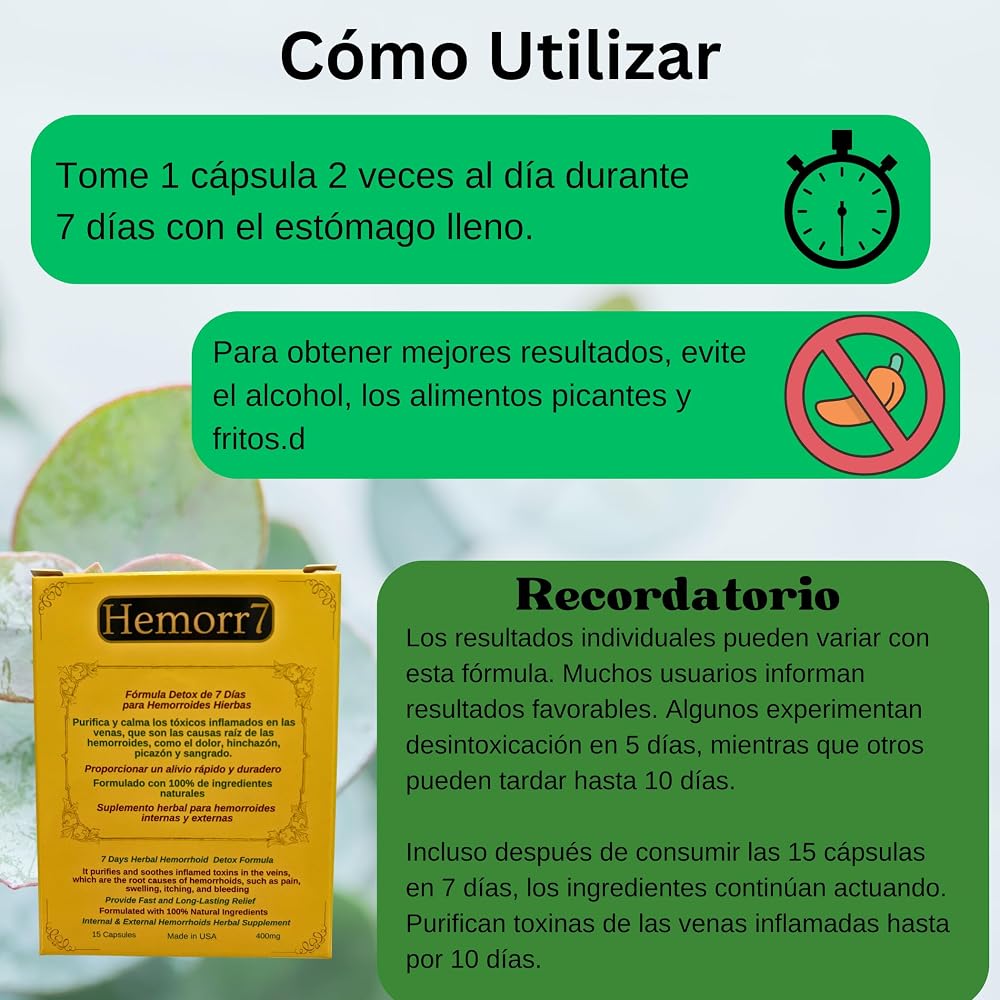 Generic 7 Days 15 Capsules Herbal Hemorrhoid Detox Formula
