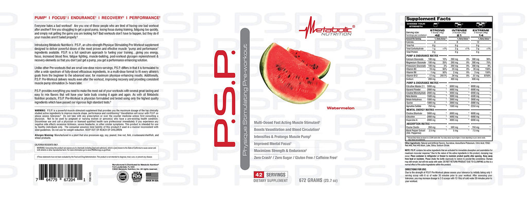 Metabolic Nutrition P.S.P. Physique Stimulating PreWorkout 672g Zero