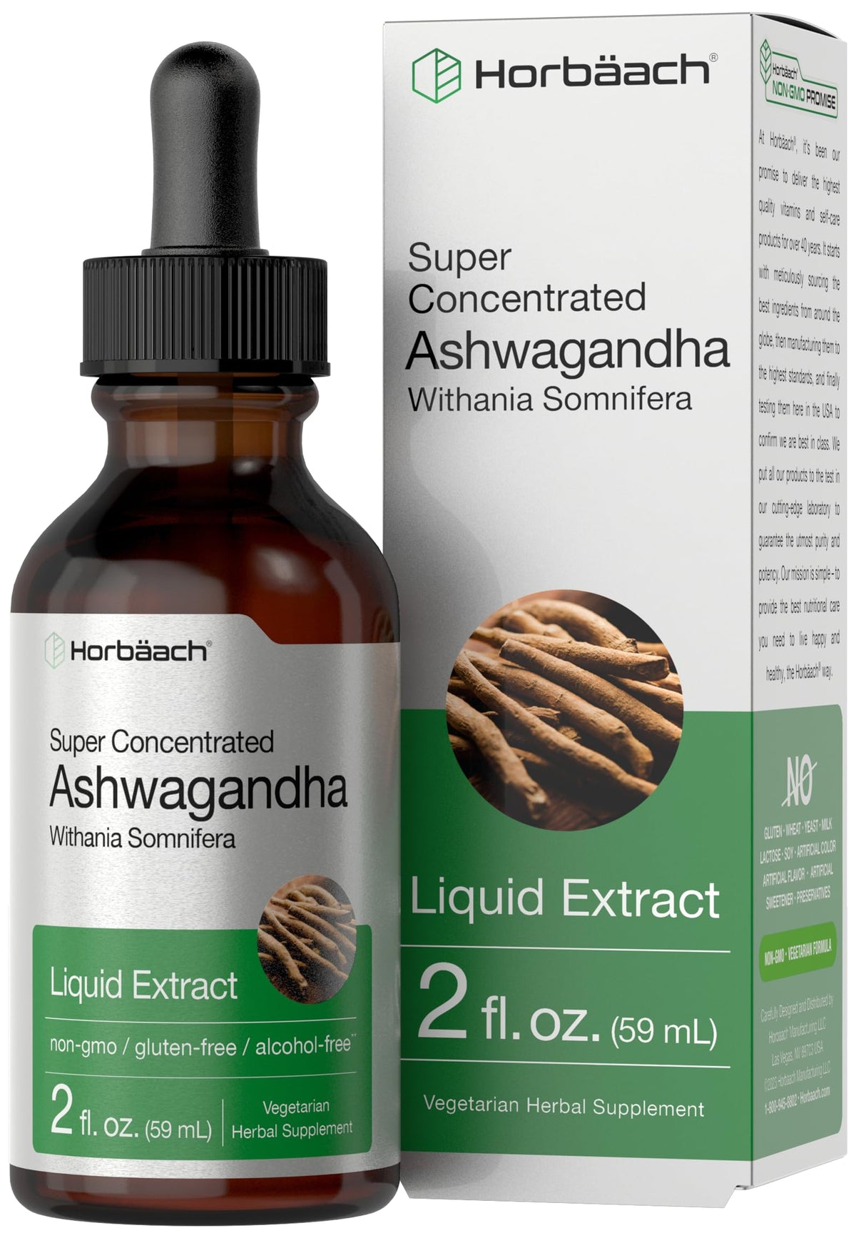 Horbäach Ashwagandha Liquid Drops Tincture Root Extract - 2 Fl Oz