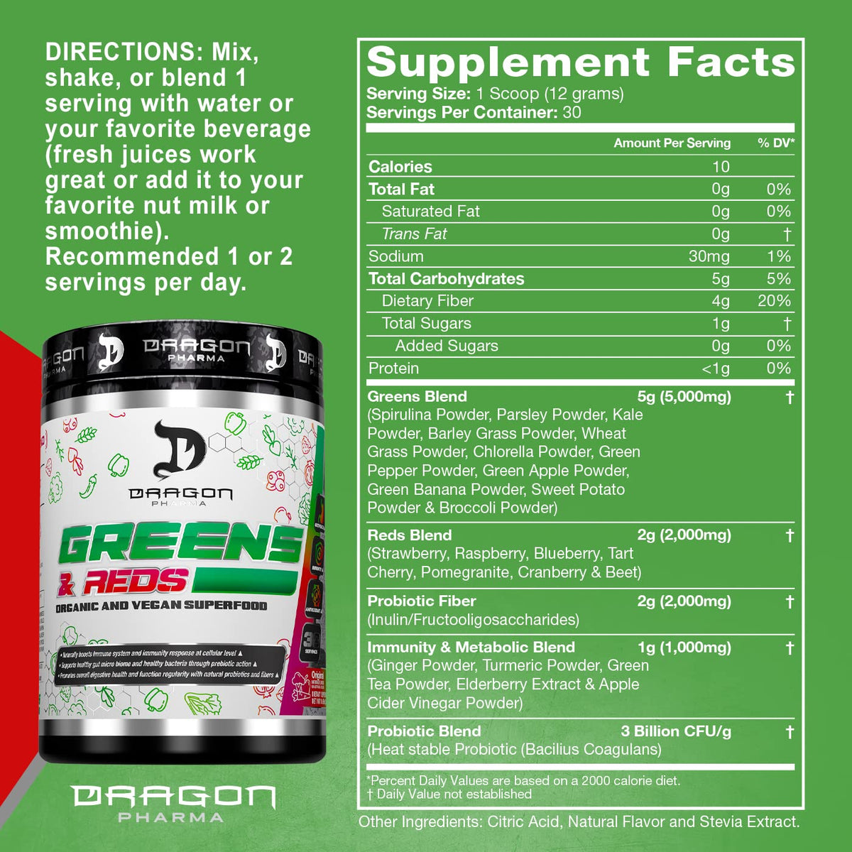 DRAGON PHARMA Greens and Reds Superfood Powder - 30 Servings - image 2