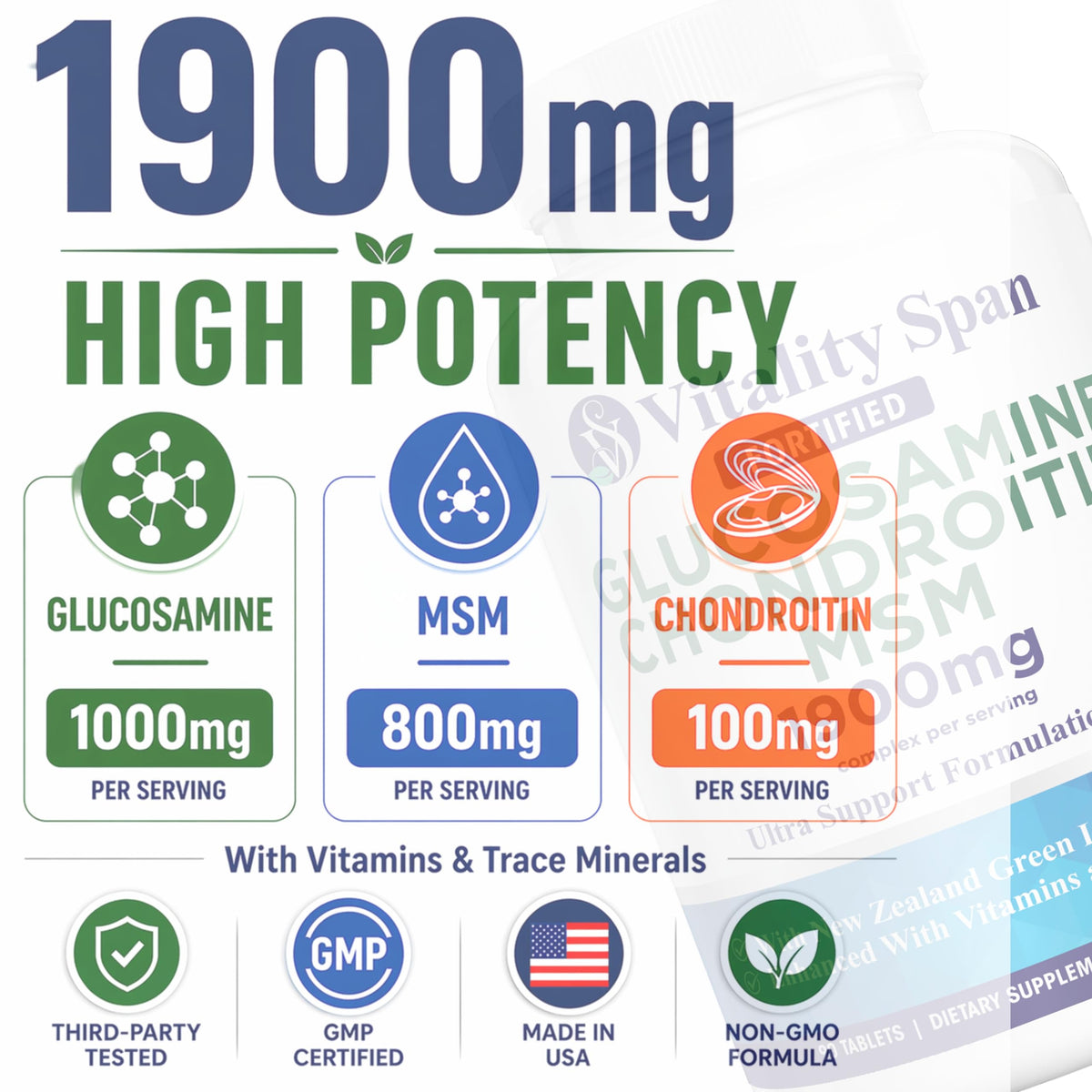 Vitality Span Glucosamine Chondroitin MSM Complex - 90 Tablets - image 2