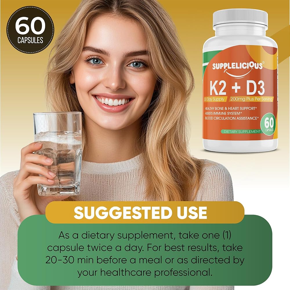 Supplelicious K2 + D3 with Calcium Bone & Heart Health - 60 Capsules - image 4