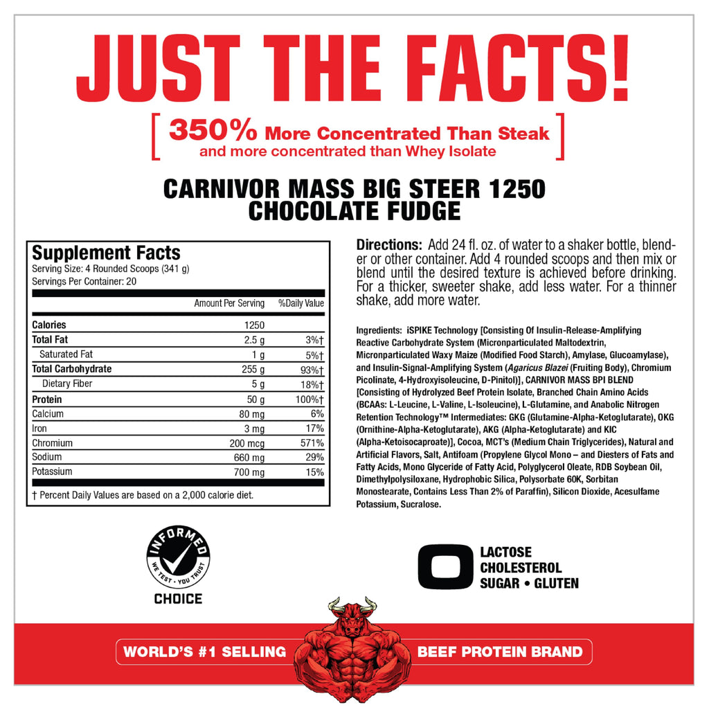 MuscleMeds Carnivor Mass Chocolate Big Steer 1250 - 15 Lb - image 2