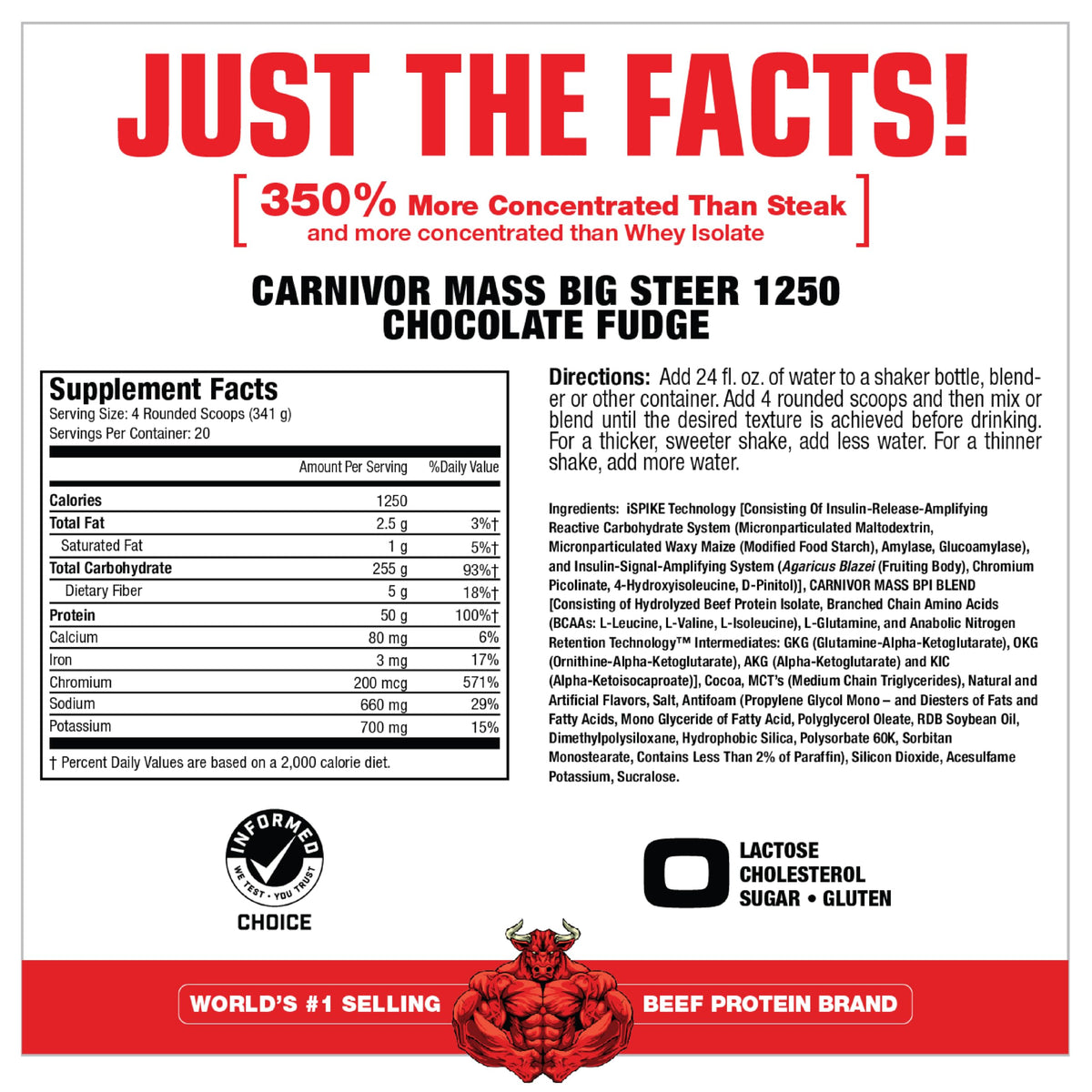 MuscleMeds Carnivor Mass Chocolate Big Steer 1250 - 15 Lb - image 2