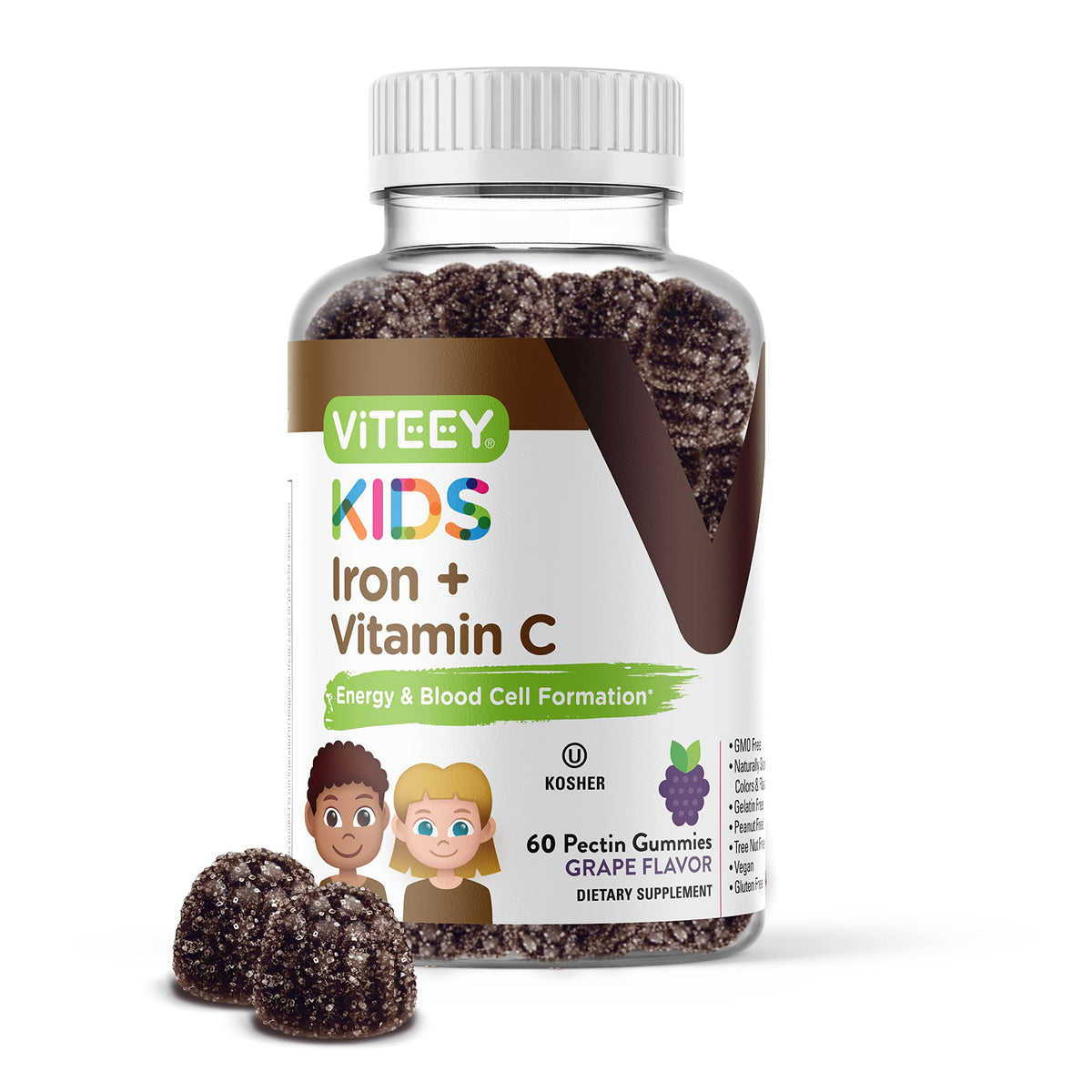 Viteey Iron for Kids with Vitamin C - Tasty Chewable Grape Flavored