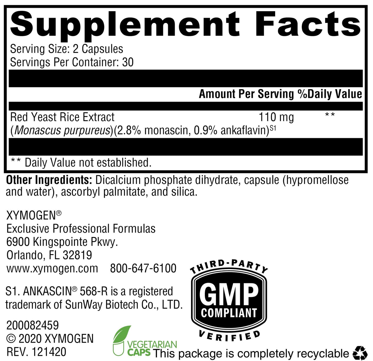 XYMOGEN Red Yeast Rice Cardiovascular Support - 60 Capsules - image 2