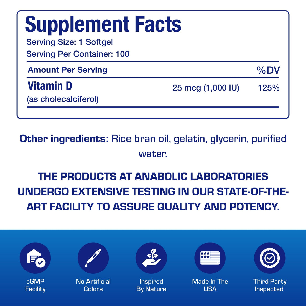 Anabolic Laboratories Vitamin D3 1000 IU - 100 Softgels - image 4