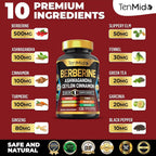 Tenmido Berberine Supplement 10-in-1 Formula - 120 Capsules - image 3