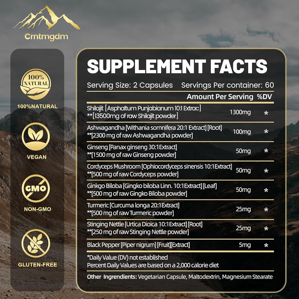 Juebingy Shilajit Capsules with Ashwagandha - 120 Capsules - image 2