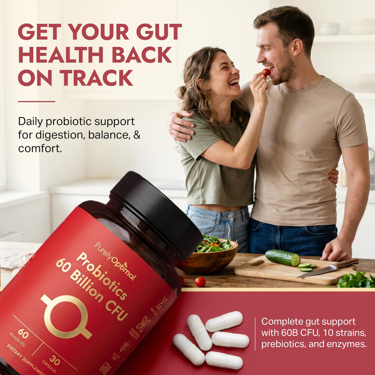 Purely Optimal Probiotics 60B CFU with Enzymes & Prebiotics - 30 Capsules - image 2