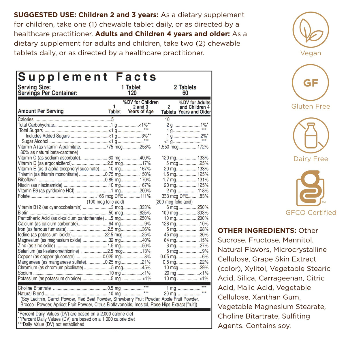 Solgar Kangavites Multivitamin and Mineral Chewable Tablets - 120 Count - image 2