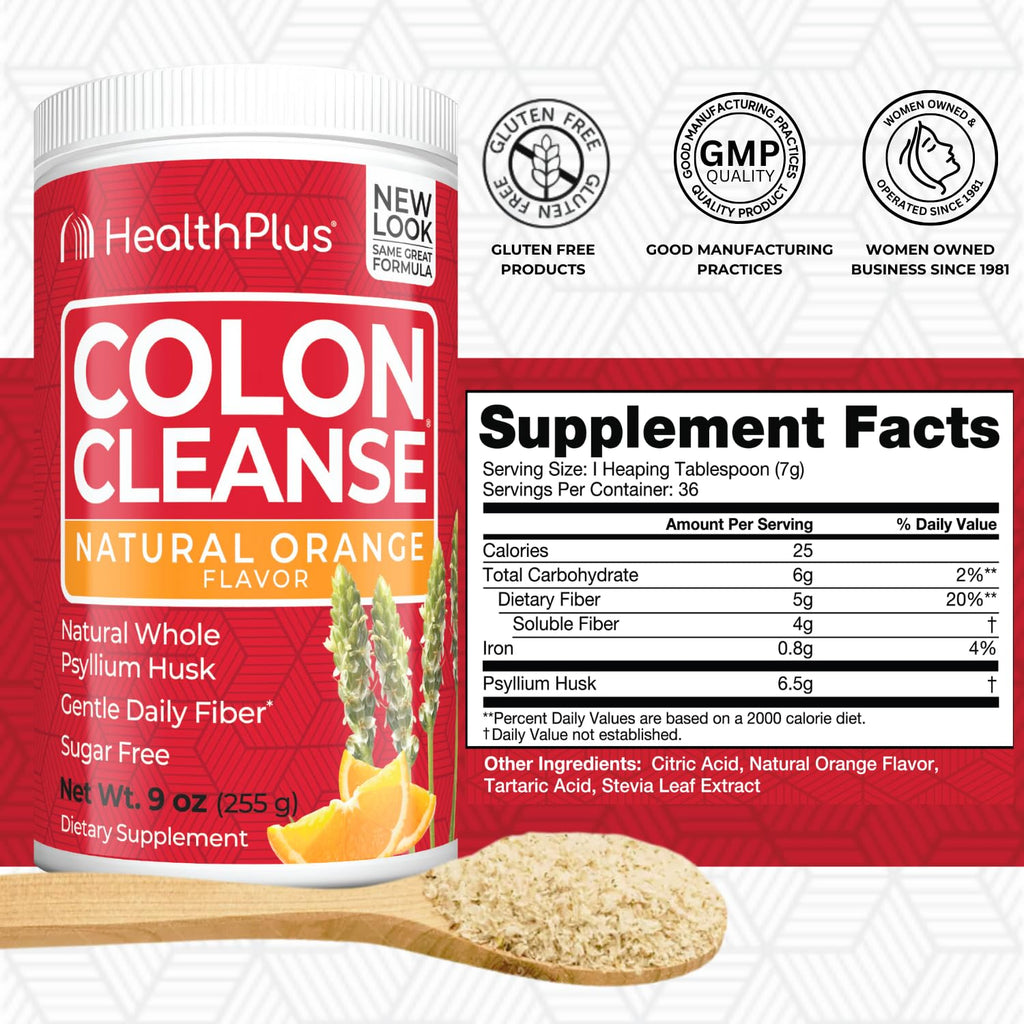 Health Plus Colon Cleanse Fiber Powder Orange - 9 oz - image 2