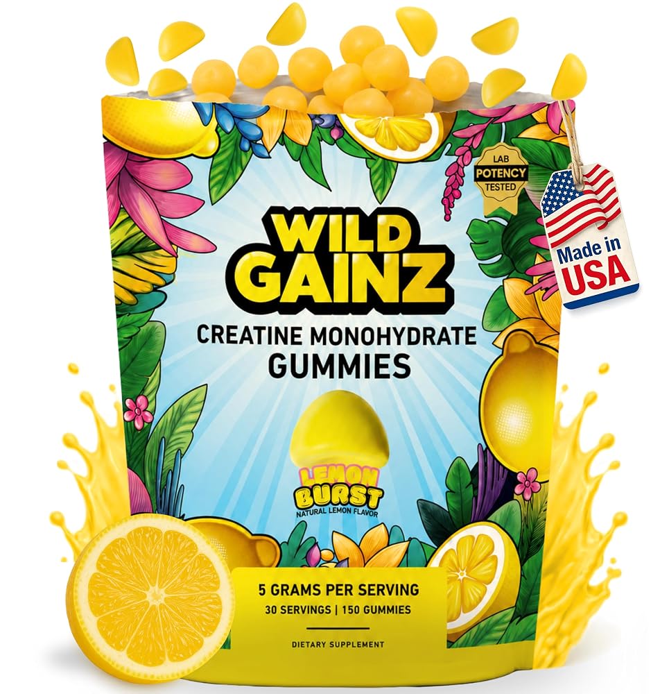 WILD GAINZ Creatine Monohydrate Gummies - Made in USA - 5g Pre