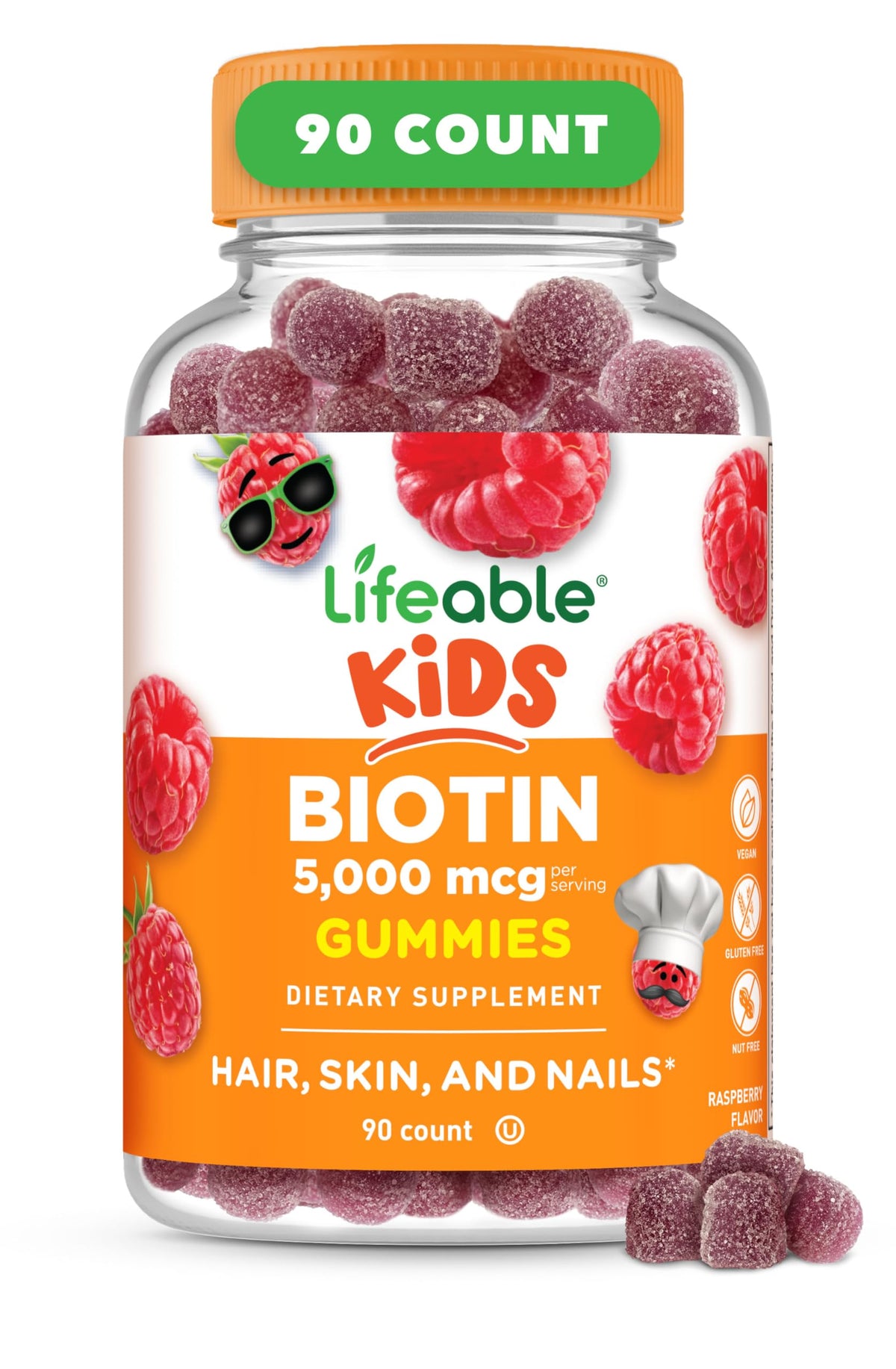 Lifeable Kids Biotin Gummies for Hair Growth 5000 mcg - 90 Count