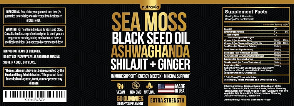Nutravia Sea Moss, Black Seed Oil & Ashwagandha Gummies - 60 Gummies - image 7