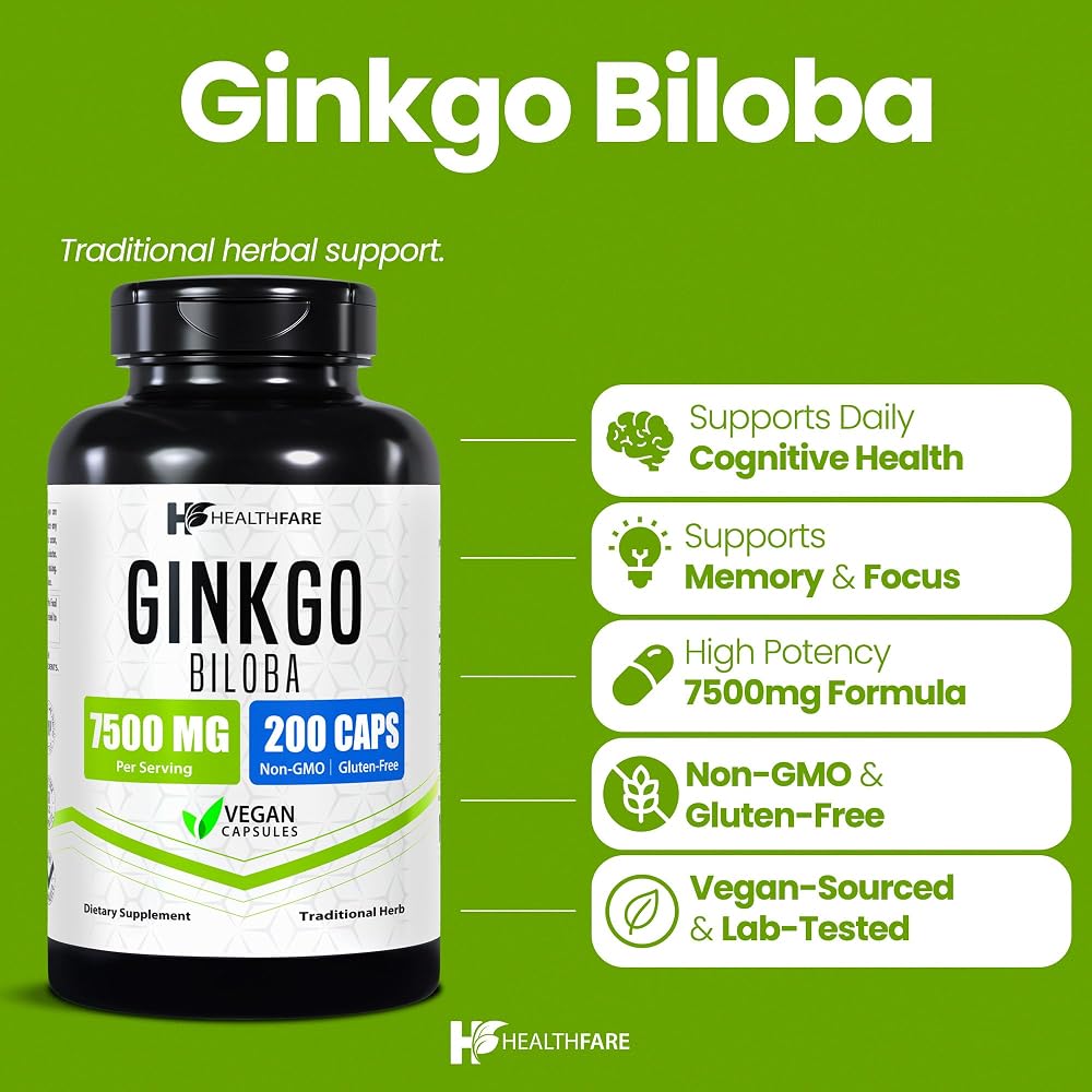 Healthfare Ginkgo Biloba Extract Brain Support - 200 Capsules - image 2
