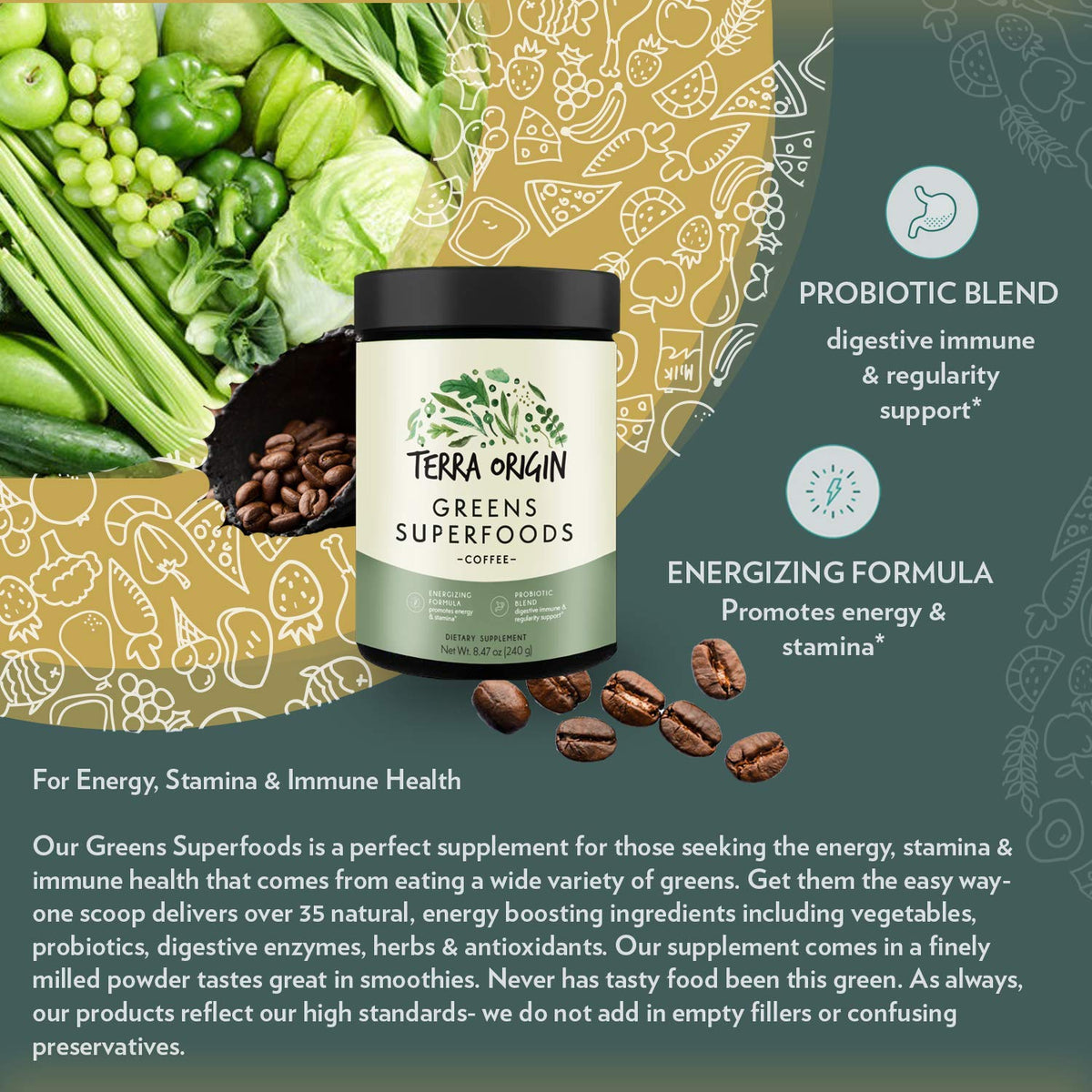 TERRA ORIGIN Superfoods Greens Blend Powder - 30 Servings - image 7