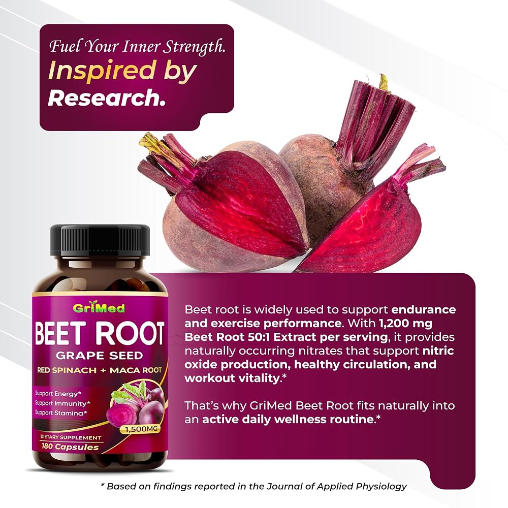GriMed Beet Root 1500mg with Grape Seed Extract - 180 Capsules - image 3