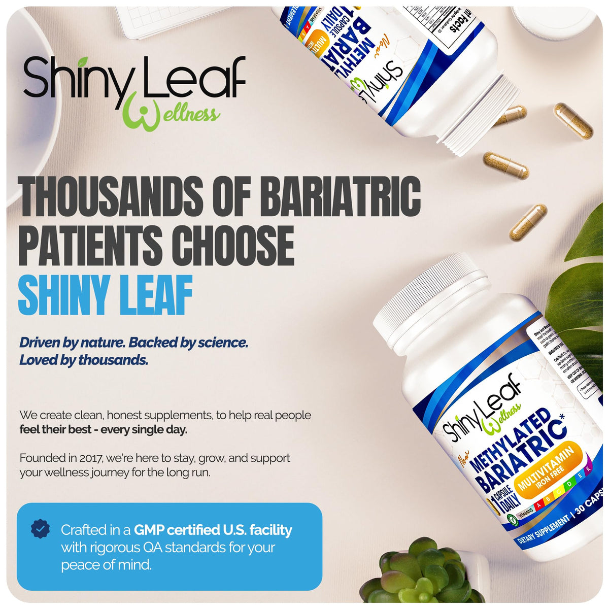Shiny Leaf Bariatric Multivitamin Without Iron, Methylated, Once Daily