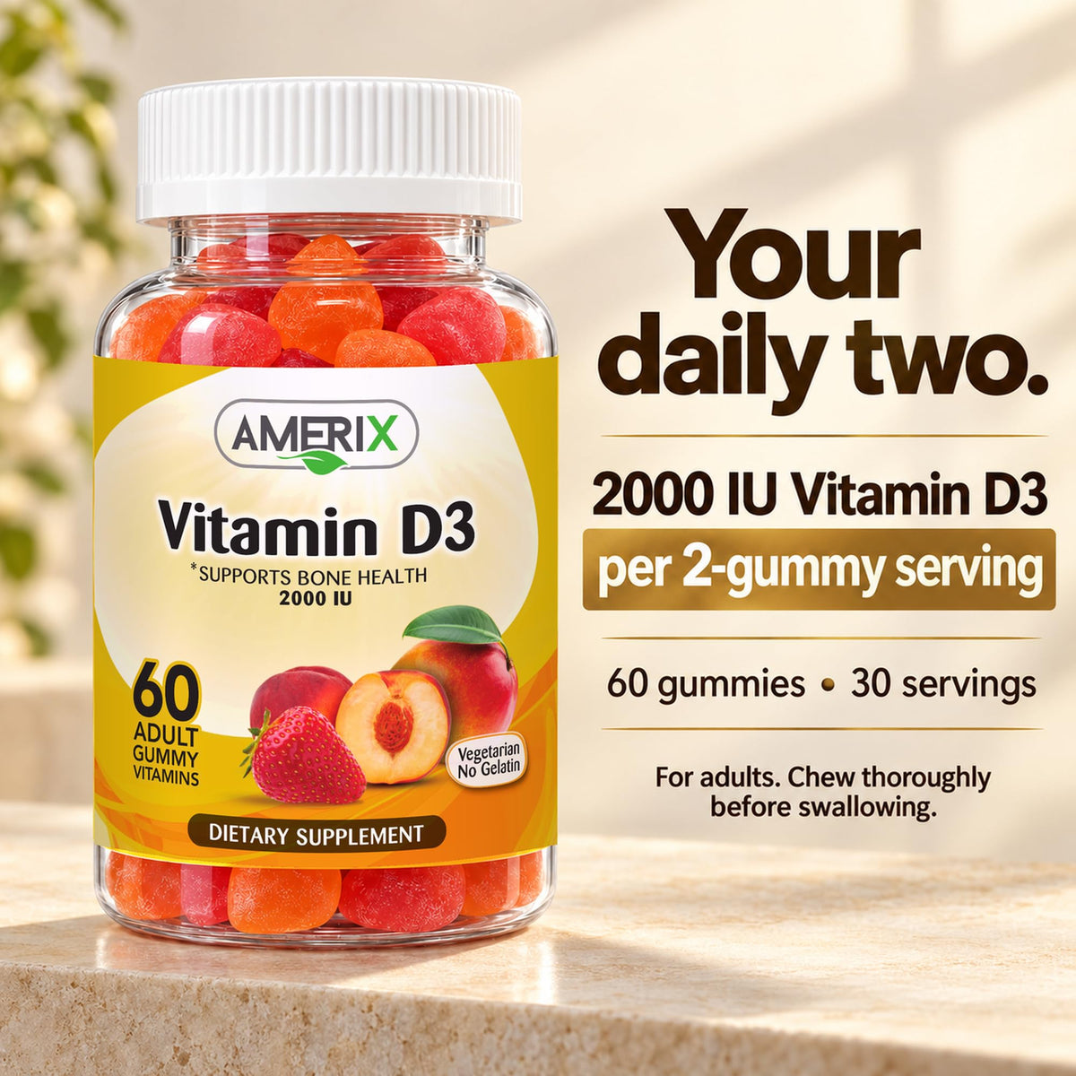 AMERIX Vitamin D3 Gummies for Adults 2000 IU - 60 Gummies - image 3