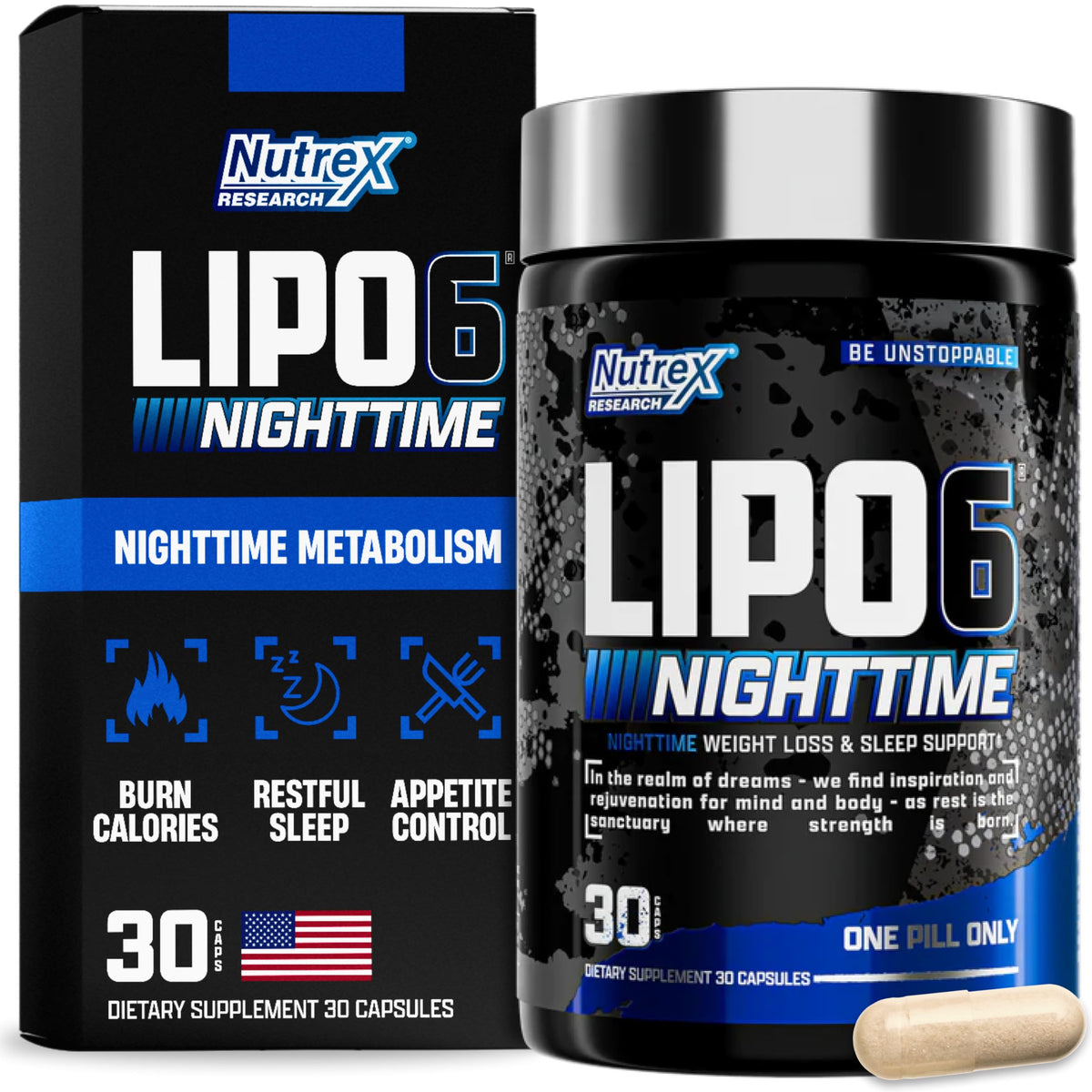 Nutrex Lipo 6 Nighttime Fat Burner with Melatonin - 30 Capsules