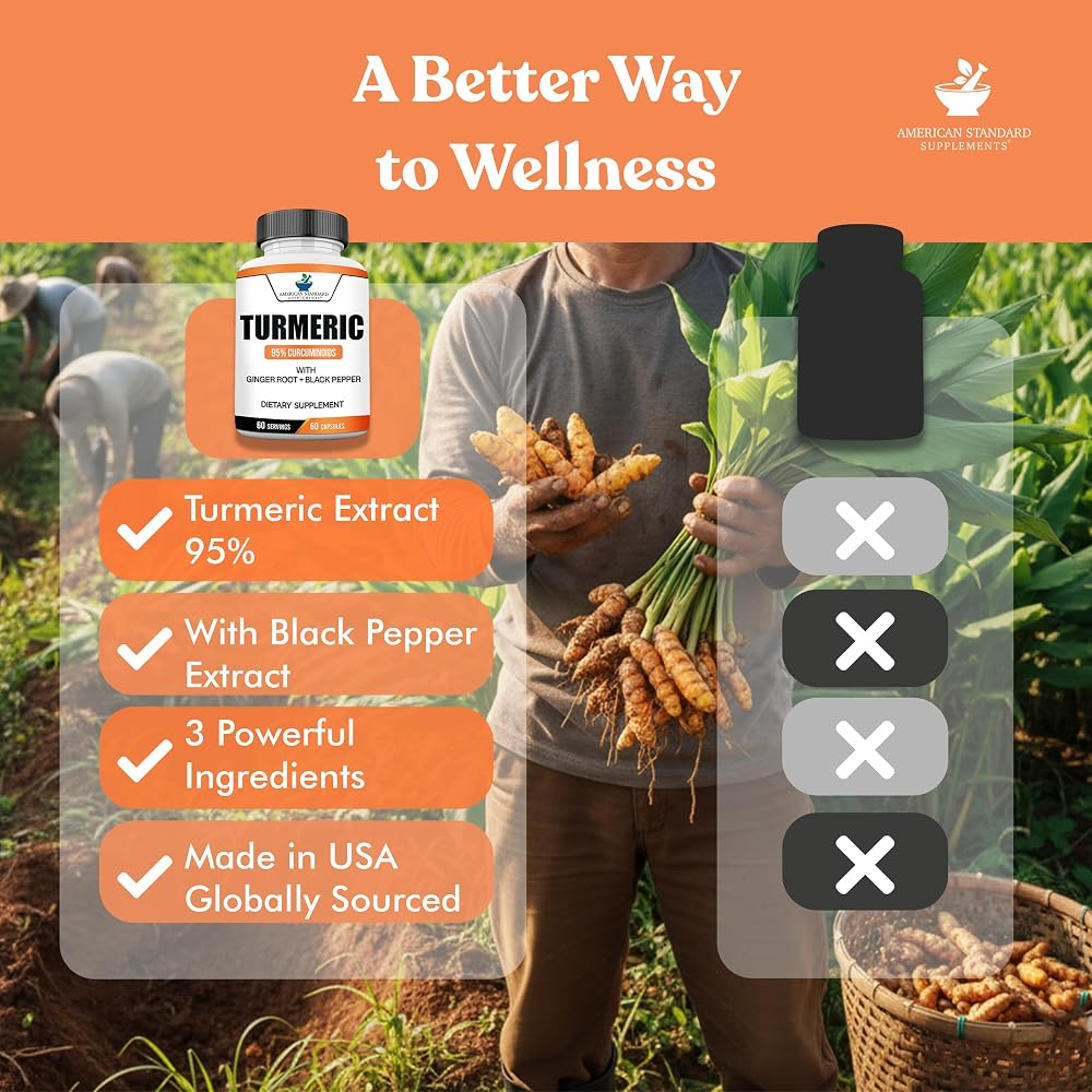 American Standard Supplements Turmeric Extract Curcumin 95% - 60 Vegan Capsules - image 6