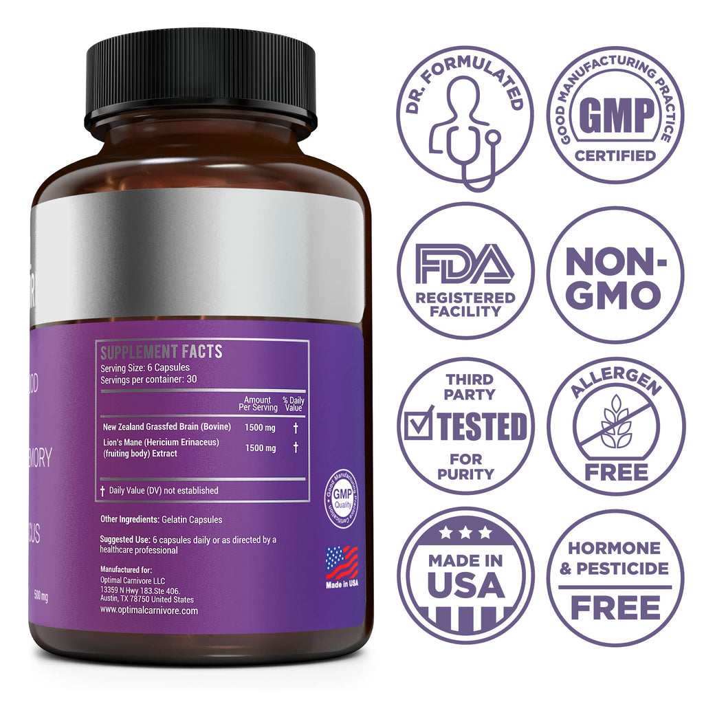 Optimal Carnivore Lions Mane & Beef Brain Capsules - 180 Count - image 2