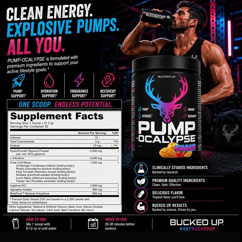 Bucked Up Pump-ocalypse Miami Nitric Oxide Booster Powder - 13 oz - image 7