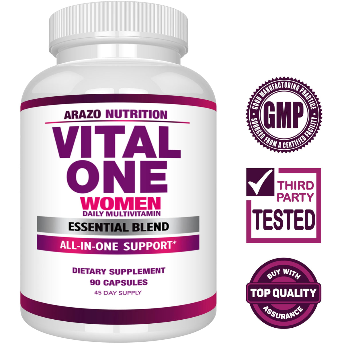 Arazo Nutrition Vital One Multivitamin for Women - 90 Vegan Capsules - image 2