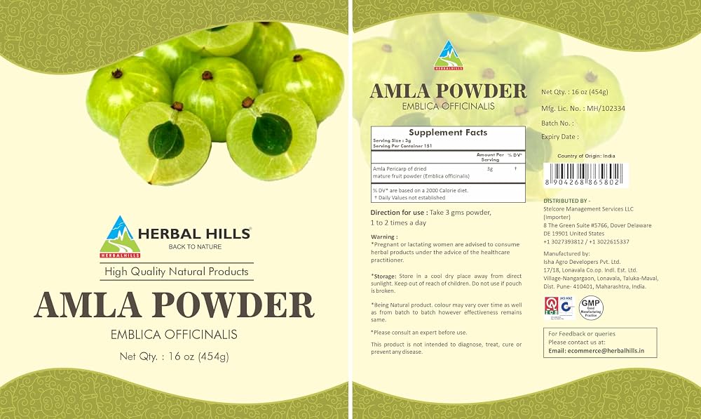 HERBAL HILLS Amla Powder Indian Gooseberry - 16 oz - image 3