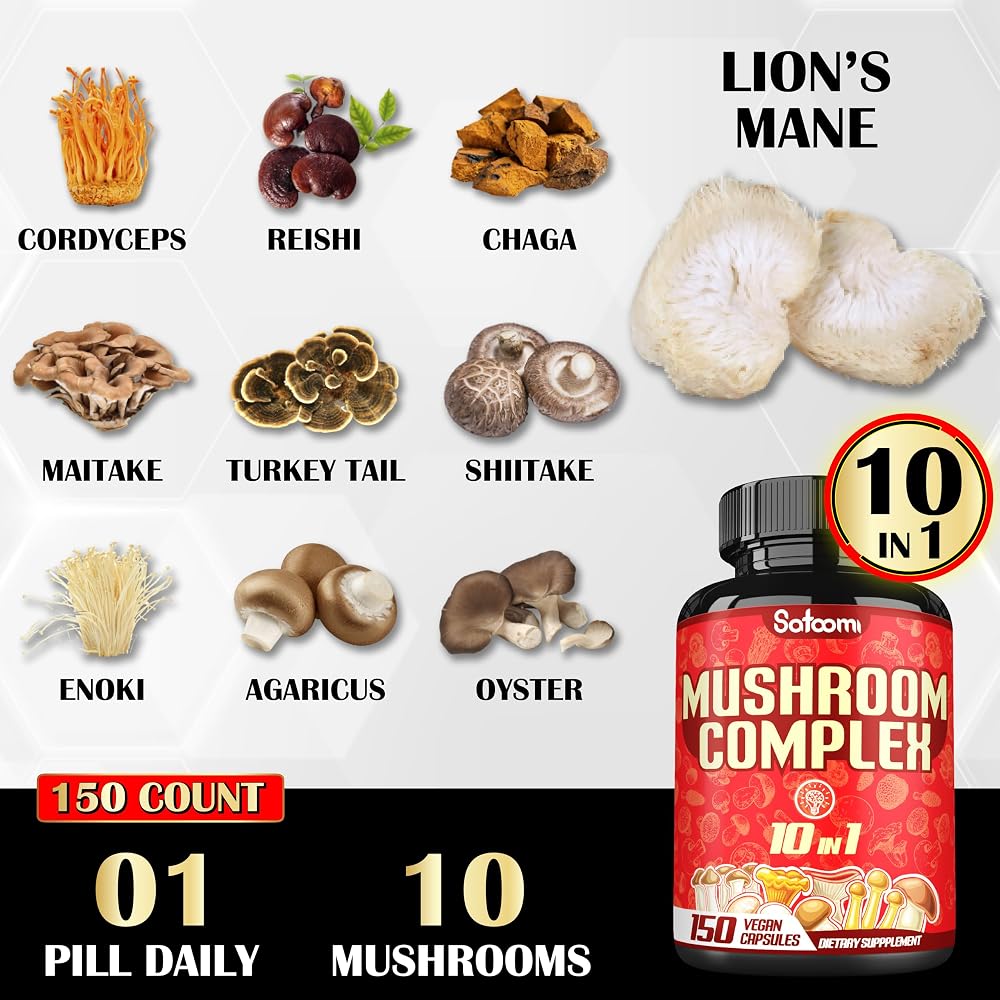 Satoomi 10in1 Mushroom Complex Brain Support - 150 Capsules - image 4