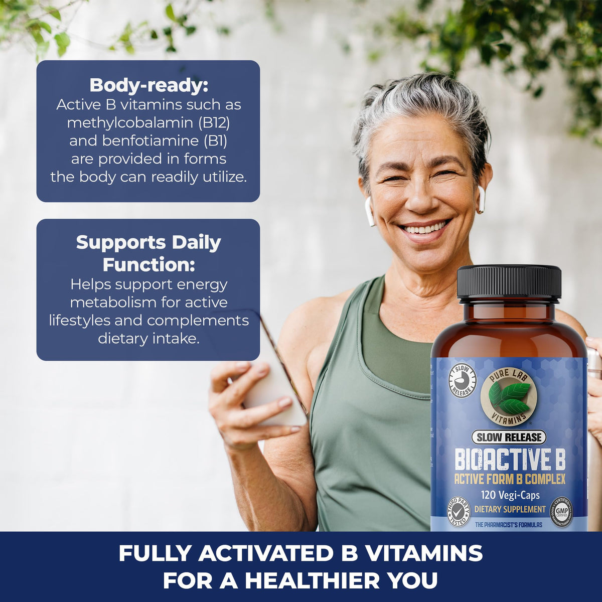 Pure Lab Vitamins Slow Release BioActive B Complex - 120 Vegetarian Capsules - image 5