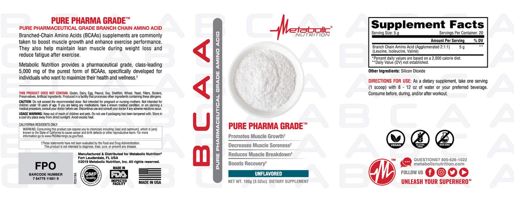 Metabolic Nutrition BCAA Powder for Muscle Growth - 100g - image 2