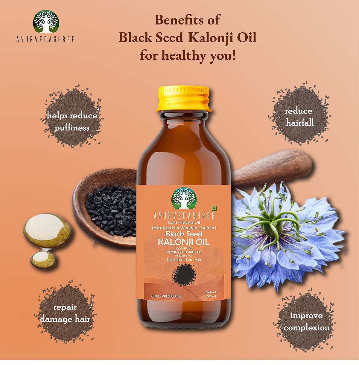 AYURVEDASHREE Cold Pressed Black Seed Oil - 3.38 fl oz - image 2