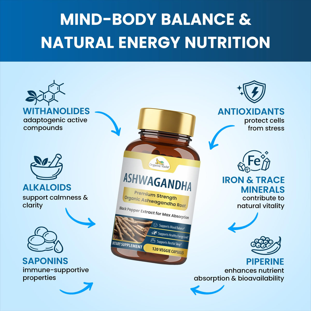 Organic Veda Ashwagandha 2000mg Capsules for Energy - 120 Count - image 3