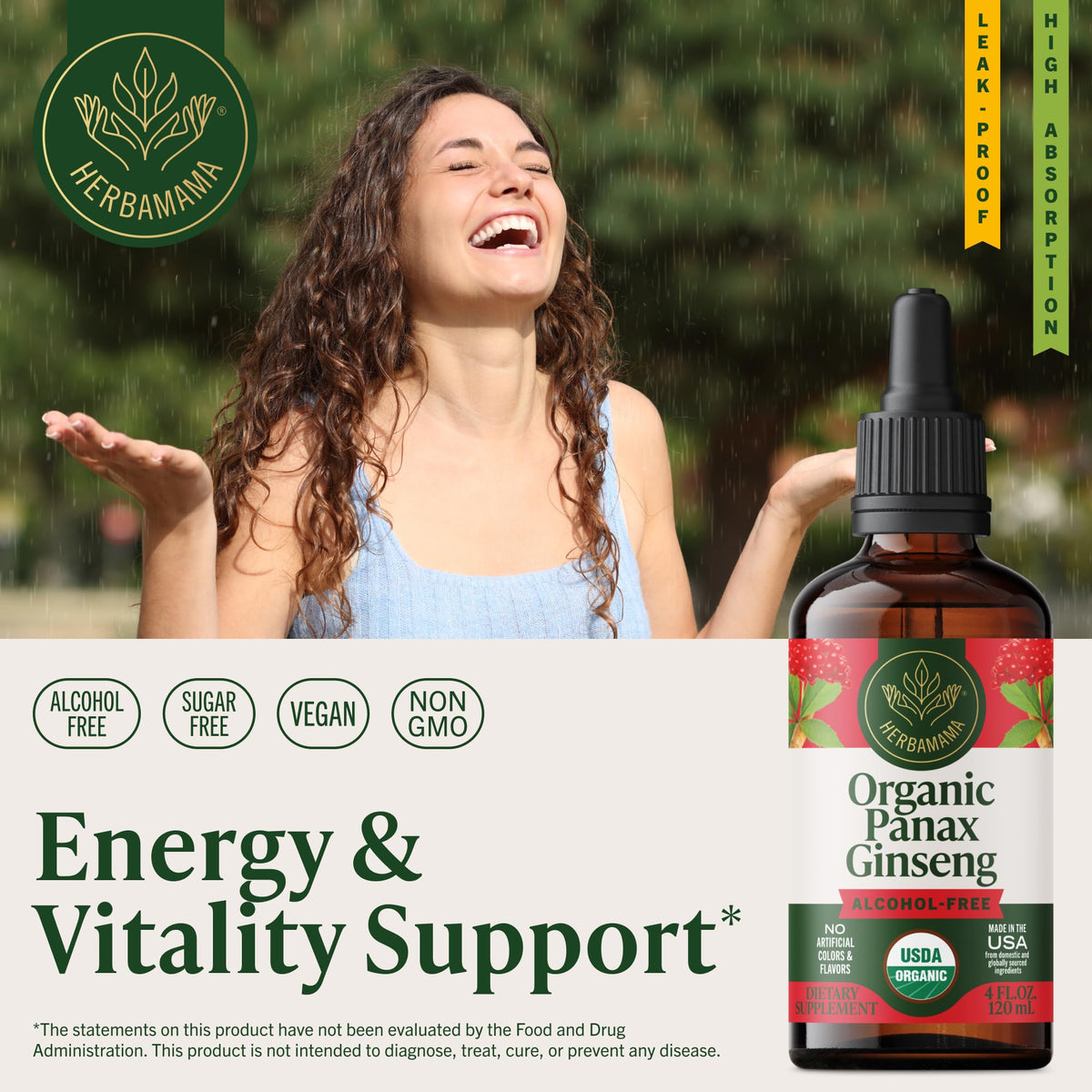 HERBAMAMA Panax Ginseng Tincture for Energy Support - 4 oz - image 3