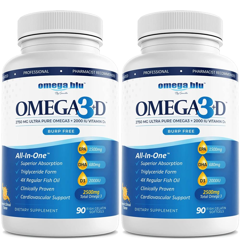 OMEGA BLU Triple Strength Fish Oil 2750mg with Vitamin D3 - 90 Softgels