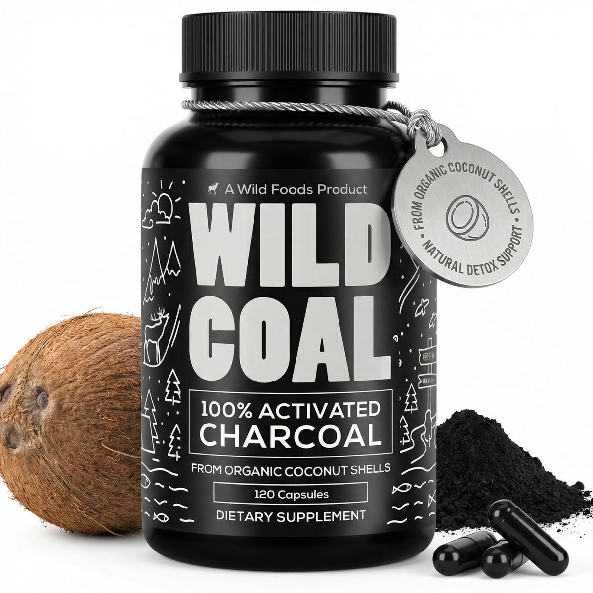 Wild Activated Charcoal Capsules from 100% Organic Coconut Shells
