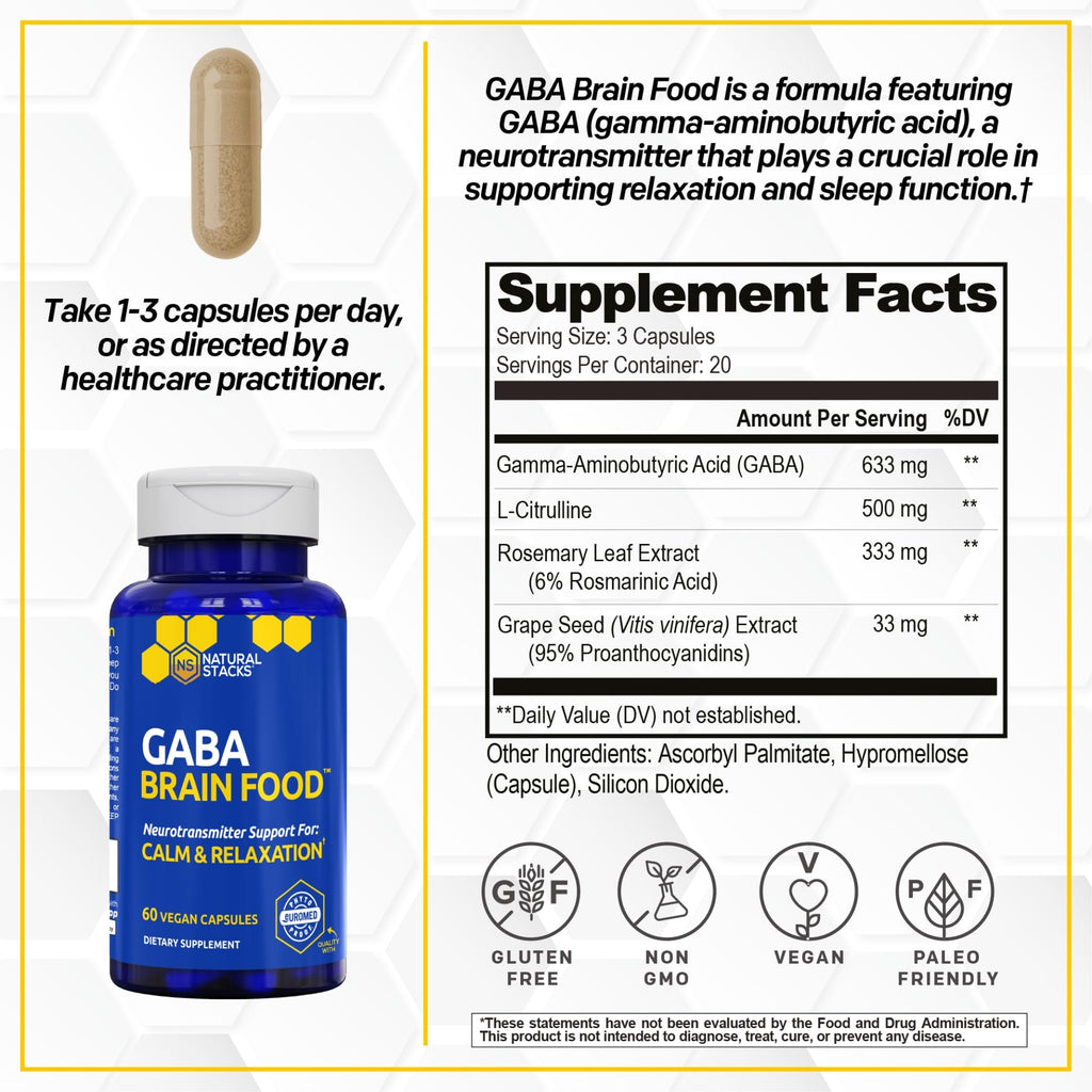 Natural Stacks GABA Brain Food Sleep & Relaxation - 60 Capsules - image 2