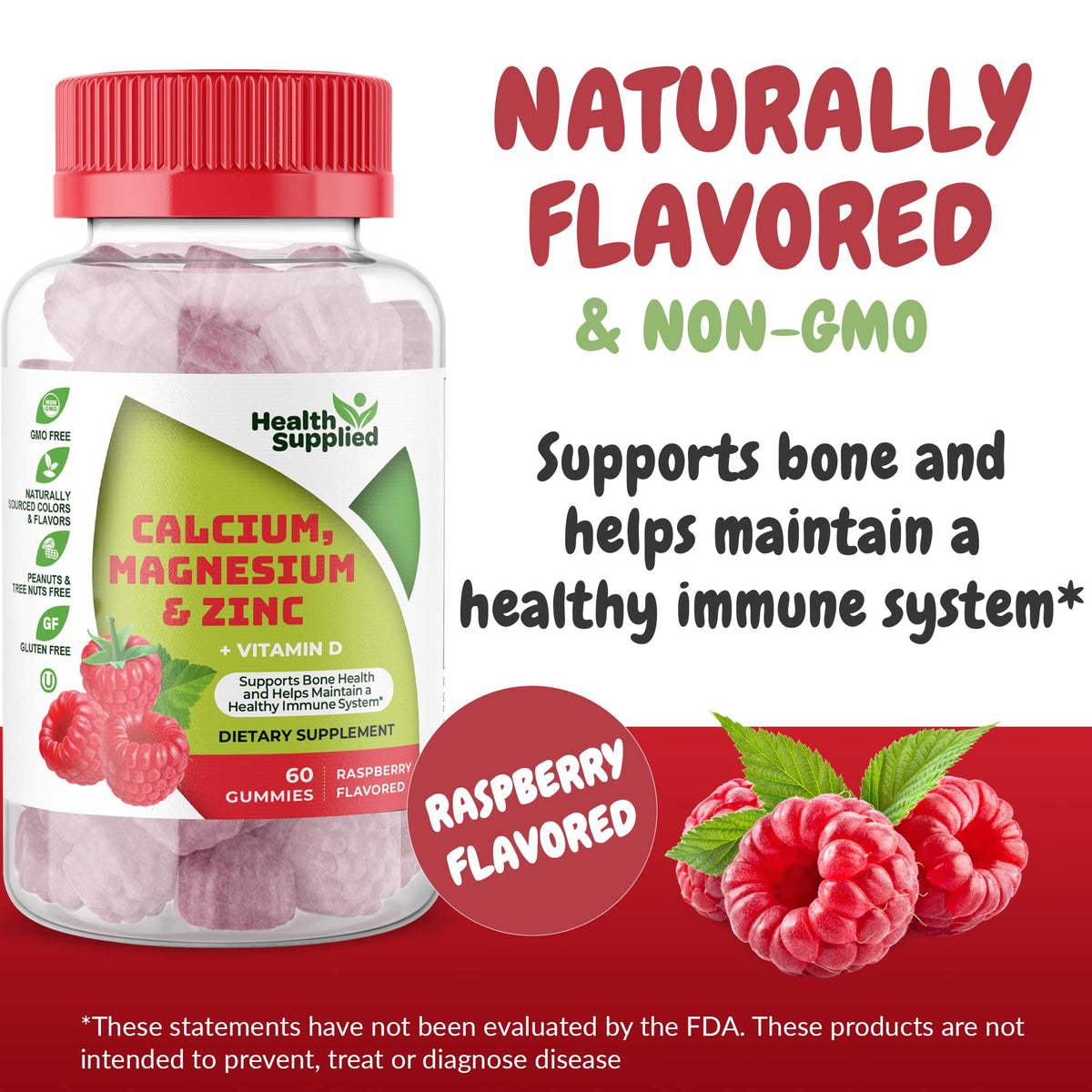 Health Supplied Calcium Magnesium Zinc Vitamin D Gummies - 60 Count - image 2