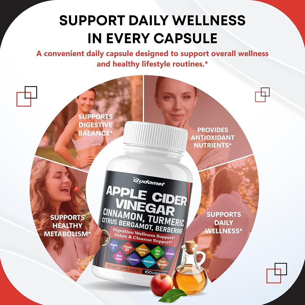 GUDOMET Apple Cider Vinegar 11-in-1 with Cinnamon & Turmeric - 150 Capsules - image 3