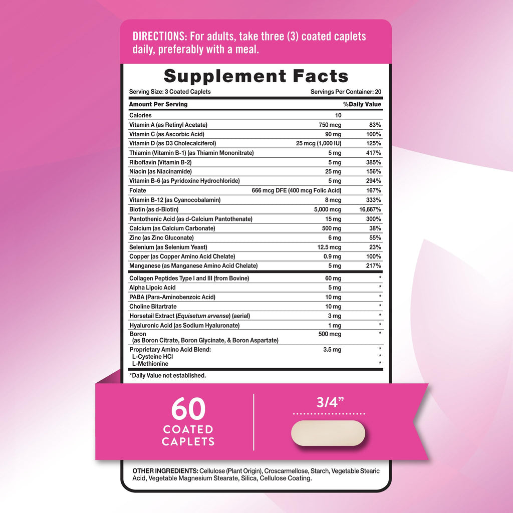 Nature's Truth Hair Skin and Nails with Biotin - 60 Caplets - image 2
